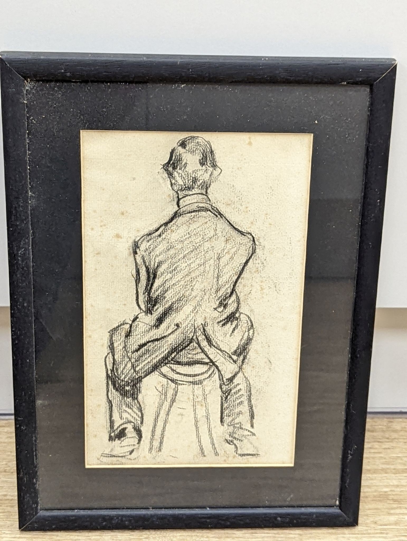 Mrs Millicent Margaret Fisher Prout (1875-1963), charcoal drawing, Sketch of a seated man, 25 x 15cm